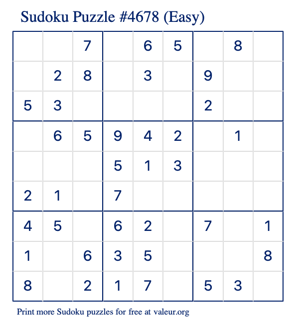 Free Printable Easy Sudoku Puzzle number 4678