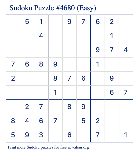 Free Printable Easy Sudoku Puzzle number 4680