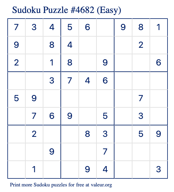 Free Printable Easy Sudoku Puzzle number 4682