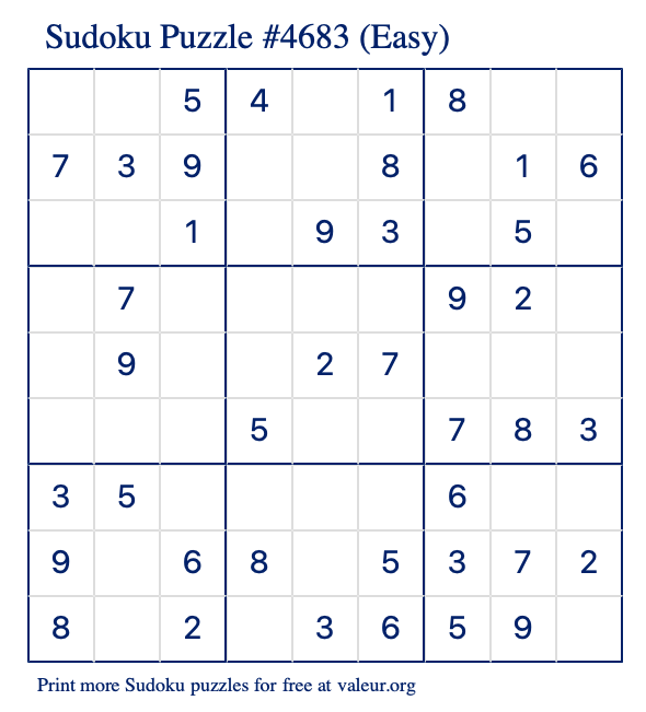 Free Printable Easy Sudoku Puzzle number 4683