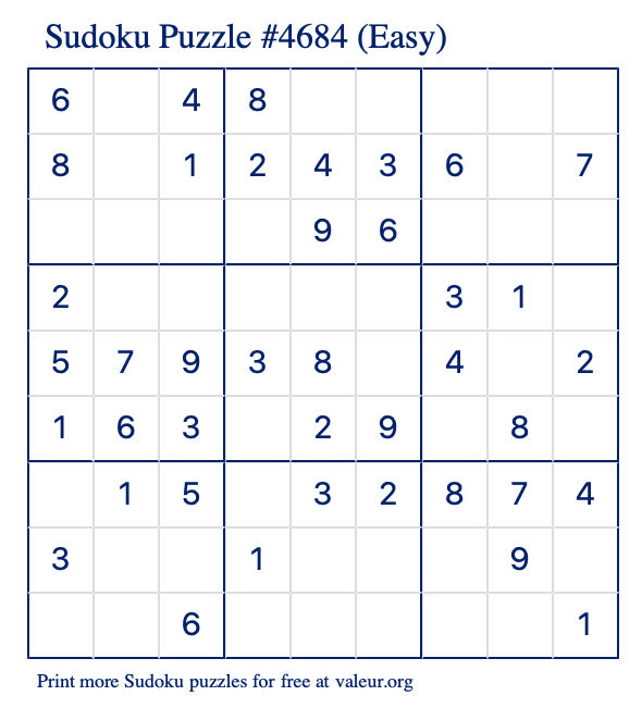 Free Printable Easy Sudoku Puzzle number 4684
