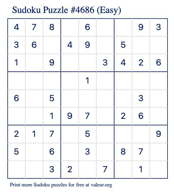 Free Printable Easy Sudoku Puzzle number 4686