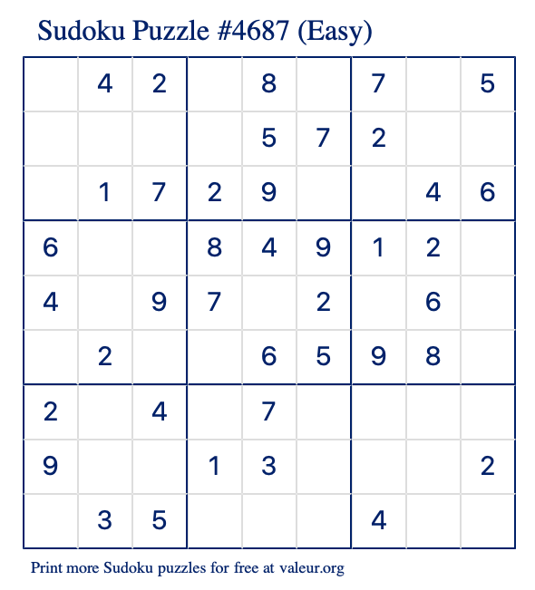 Free Printable Easy Sudoku Puzzle number 4687