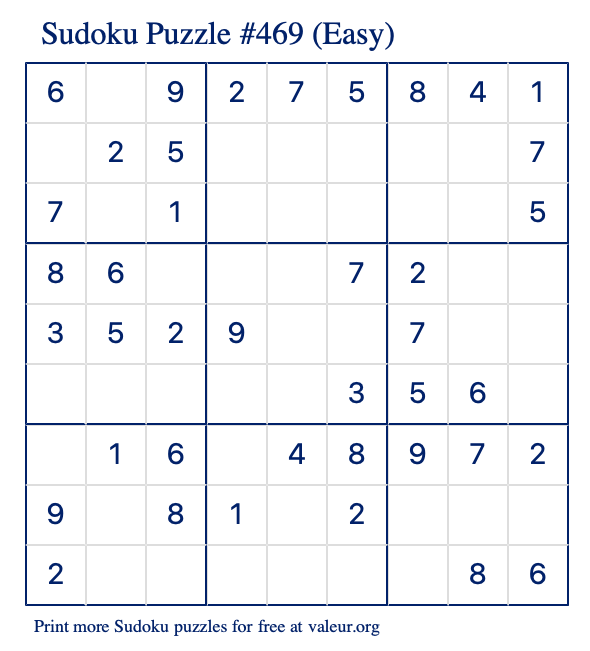 Free Printable Easy Sudoku Puzzle number 469