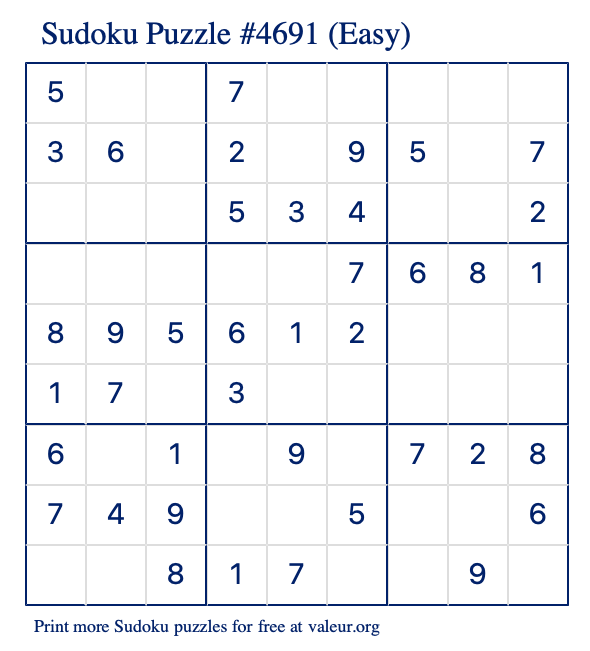 Free Printable Easy Sudoku Puzzle number 4691