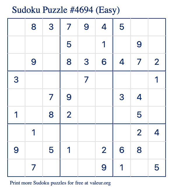 Free Printable Easy Sudoku Puzzle number 4694
