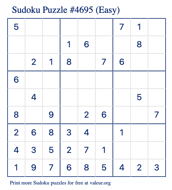 Free Printable Easy Sudoku Puzzle number 4695