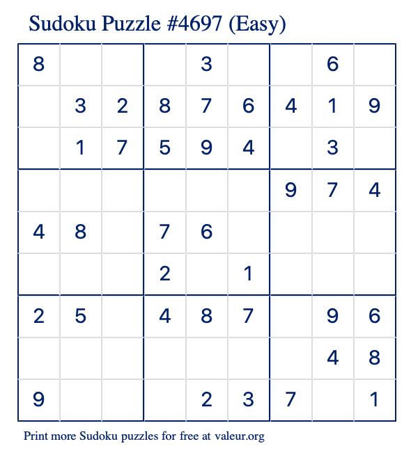 Free Printable Easy Sudoku Puzzle number 4697