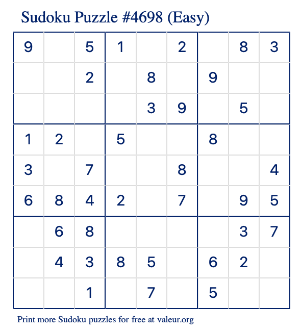 Free Printable Easy Sudoku Puzzle number 4698
