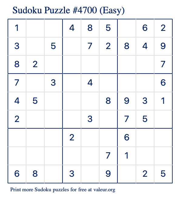 Free Printable Easy Sudoku Puzzle number 4700