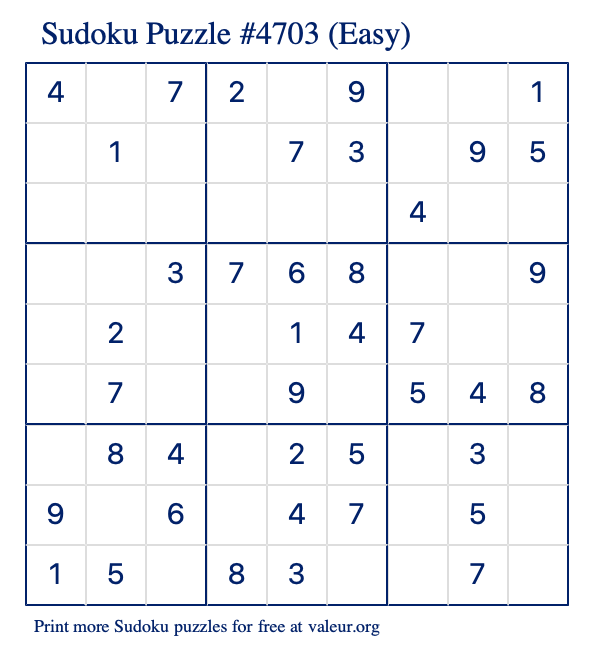 Free Printable Easy Sudoku Puzzle number 4703