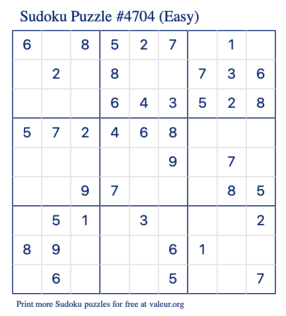 free printable easy sudoku with the answer 4704
