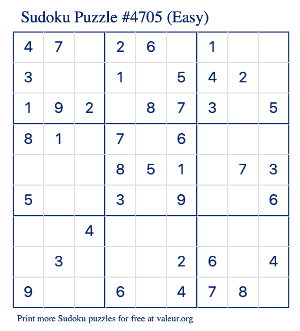 Free Printable Easy Sudoku Puzzle number 4705