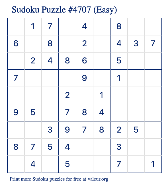 Free Printable Easy Sudoku Puzzle number 4707
