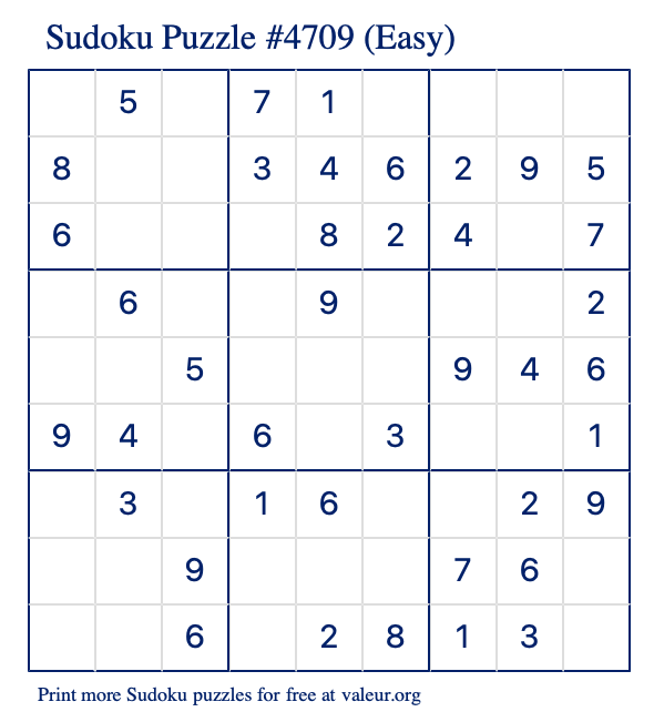 Free Printable Easy Sudoku Puzzle number 4709