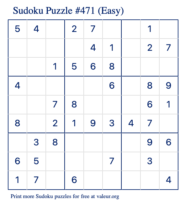 Free Printable Easy Sudoku Puzzle number 471