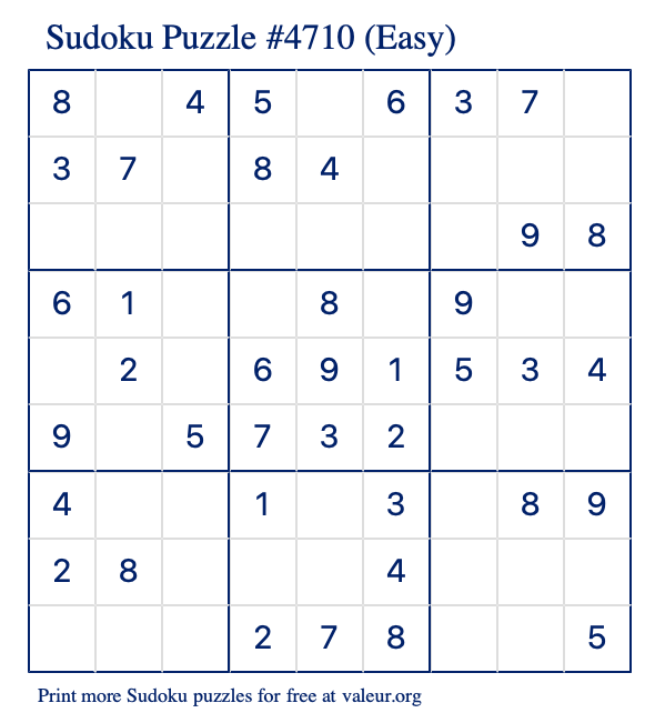 Free Printable Easy Sudoku Puzzle number 4710