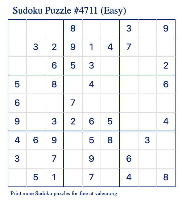 Free Printable Easy Sudoku Puzzle number 4711