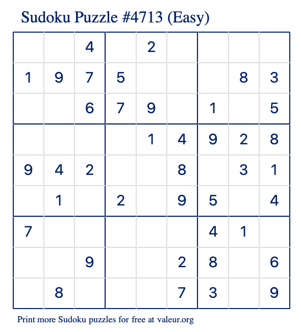 Free Printable Easy Sudoku Puzzle number 4713