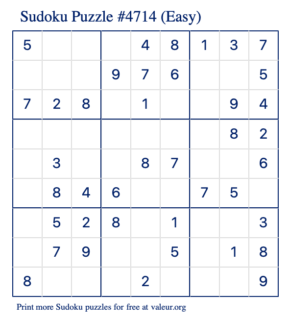 Free Printable Easy Sudoku Puzzle number 4714
