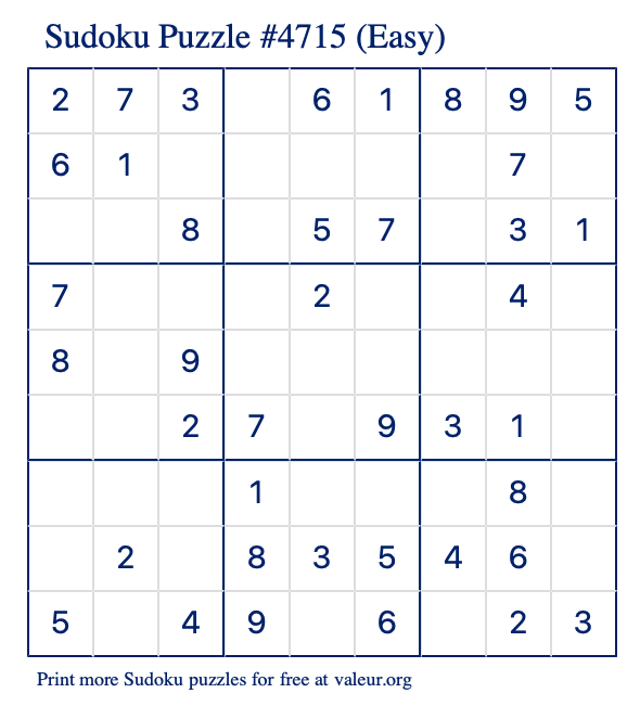 Free Printable Easy Sudoku Puzzle number 4715