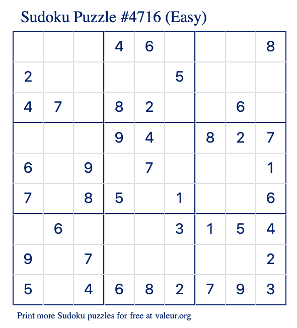 Free Printable Easy Sudoku Puzzle number 4716