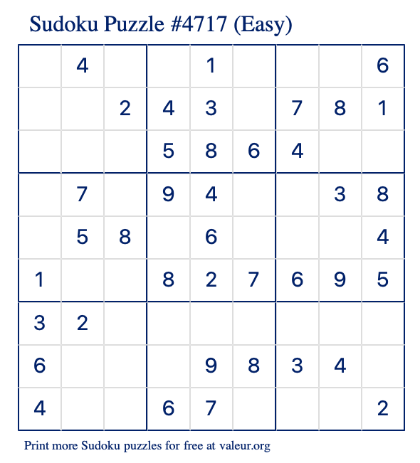 Free Printable Easy Sudoku Puzzle number 4717