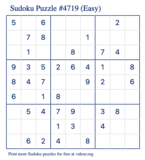 Free Printable Easy Sudoku Puzzle number 4719