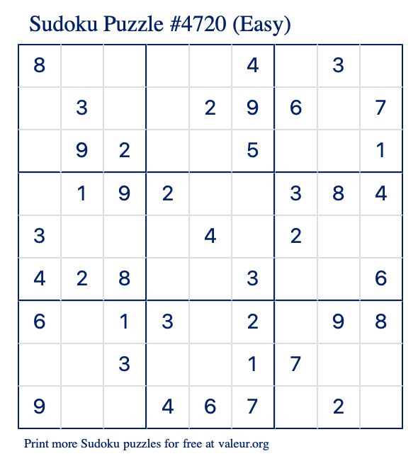 Free Printable Easy Sudoku Puzzle number 4720