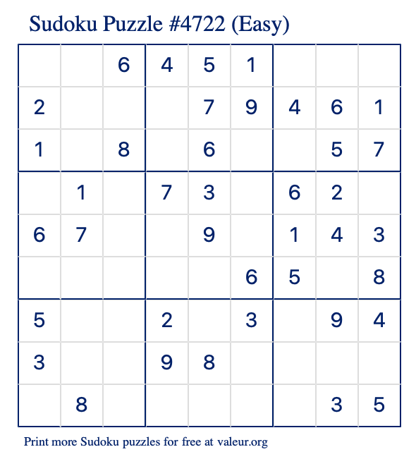 Free Printable Easy Sudoku Puzzle number 4722
