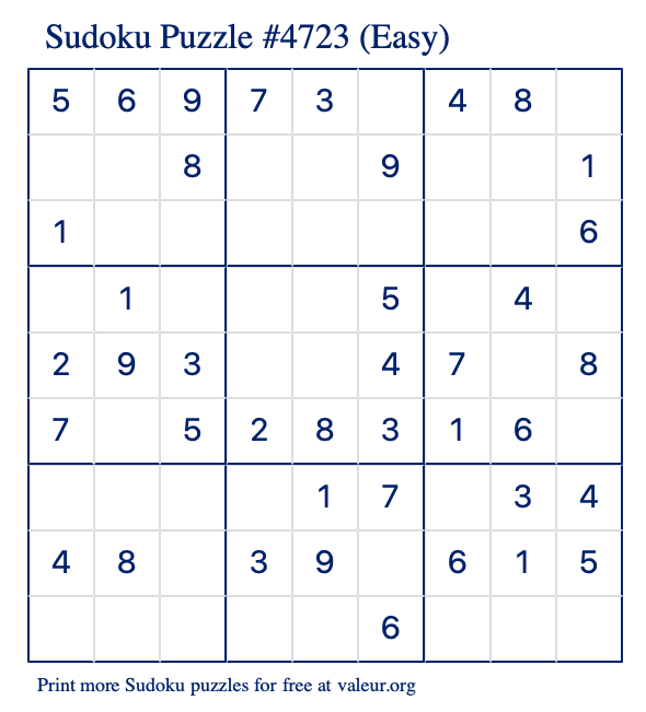 Free Printable Easy Sudoku Puzzle number 4723
