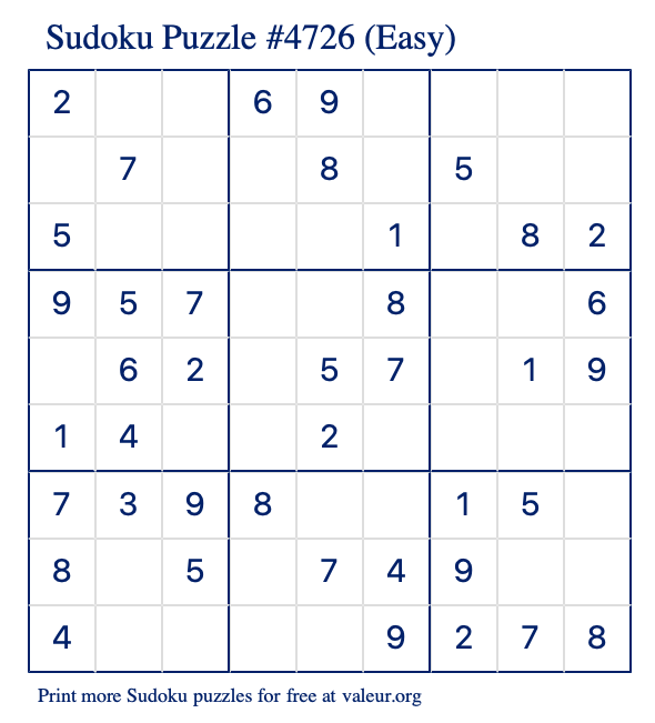 Free Printable Easy Sudoku Puzzle number 4726