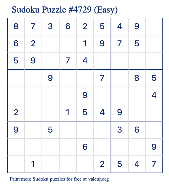 Free Printable Easy Sudoku Puzzle number 4729