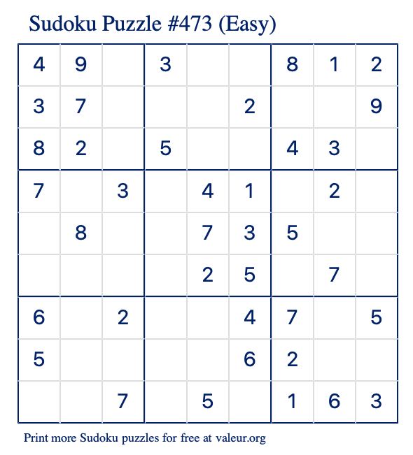 Free Printable Easy Sudoku Puzzle number 473