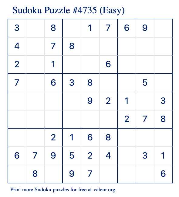 Free Printable Easy Sudoku Puzzle number 4735