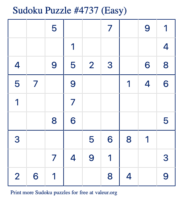 Free Printable Easy Sudoku Puzzle number 4737