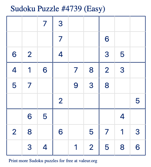 Free Printable Easy Sudoku Puzzle number 4739