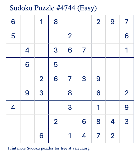 Free Printable Easy Sudoku Puzzle number 4744