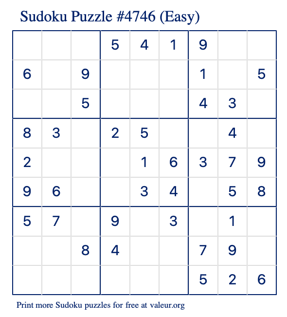 Free Printable Easy Sudoku Puzzle number 4746