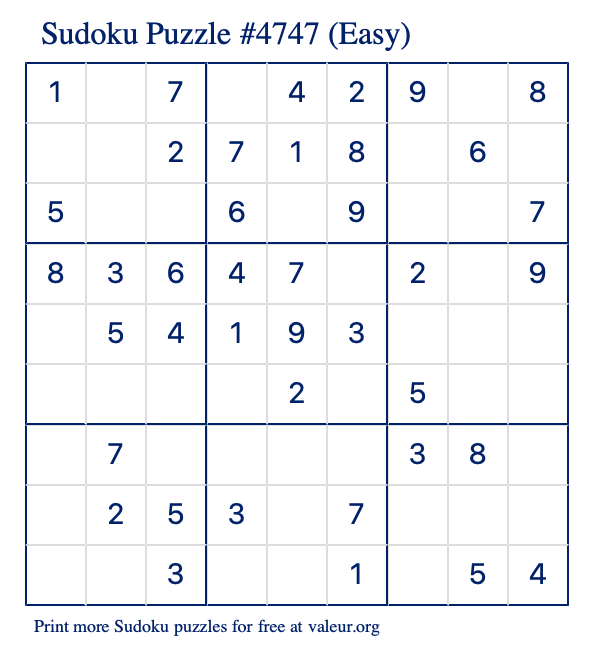 free printable easy sudoku with the answer 4747