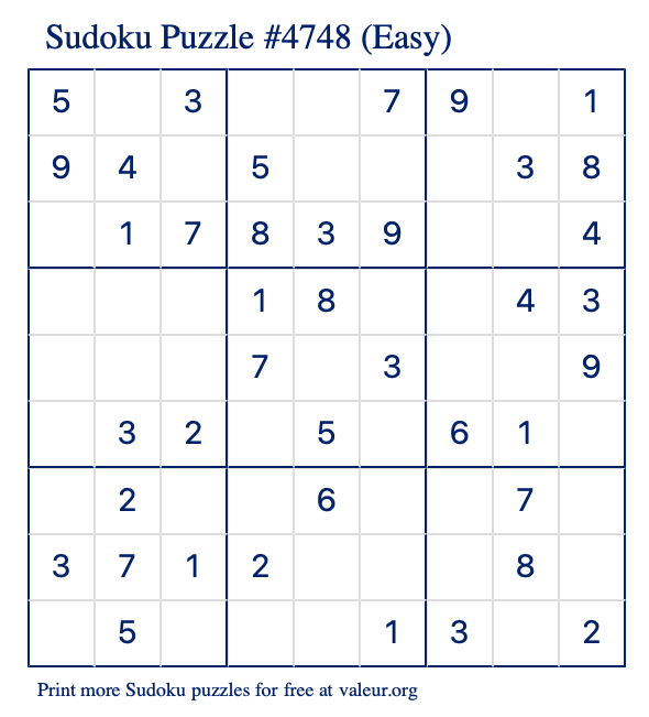 Free Printable Easy Sudoku Puzzle number 4748
