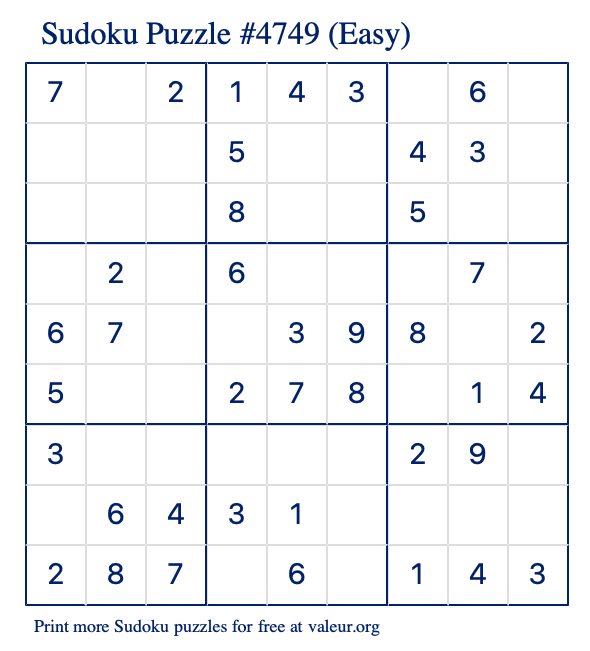 Free Printable Easy Sudoku Puzzle number 4749
