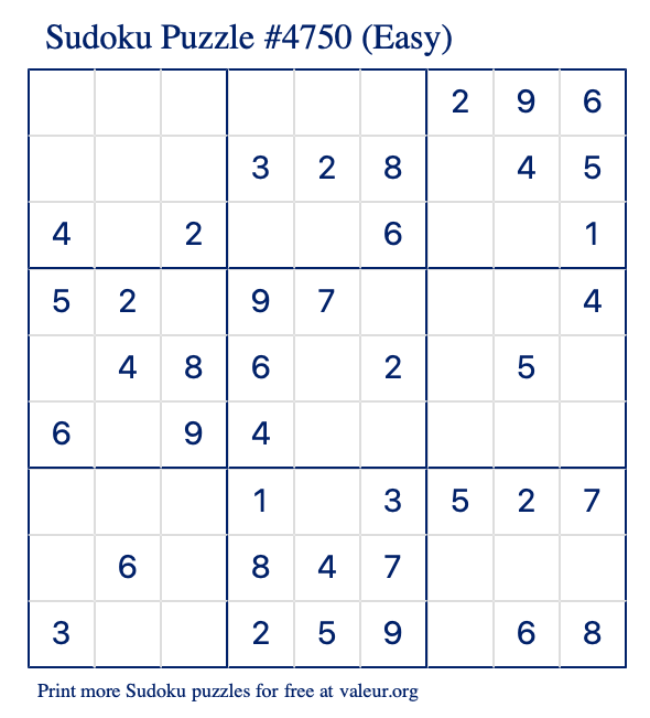 Free Printable Easy Sudoku Puzzle number 4750