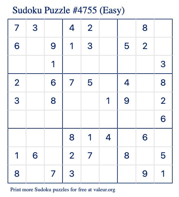 Free Printable Easy Sudoku Puzzle number 4755