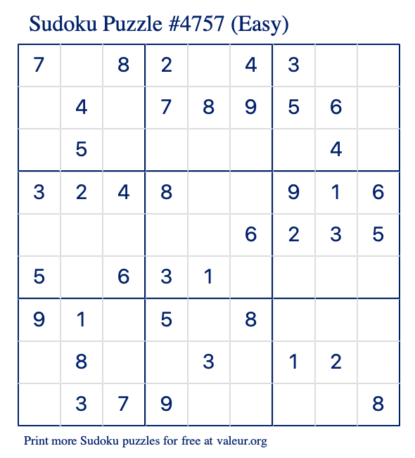 Free Printable Easy Sudoku Puzzle number 4757