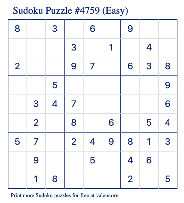 Free Printable Easy Sudoku Puzzle number 4759