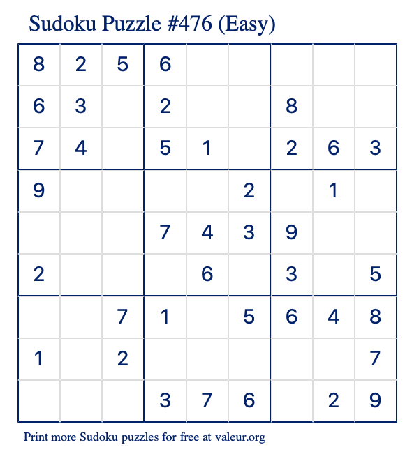 Free Printable Easy Sudoku Puzzle number 476