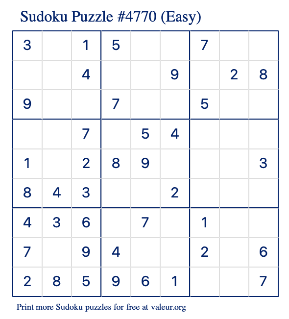 Free Printable Easy Sudoku Puzzle number 4770