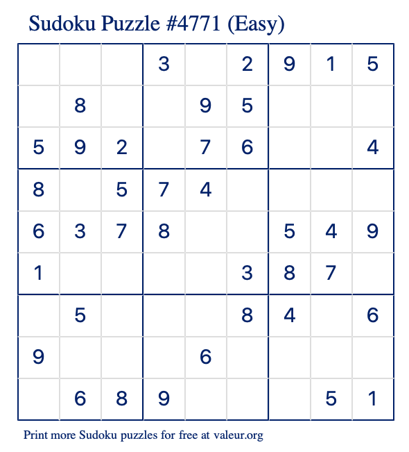 Free Printable Easy Sudoku Puzzle number 4771