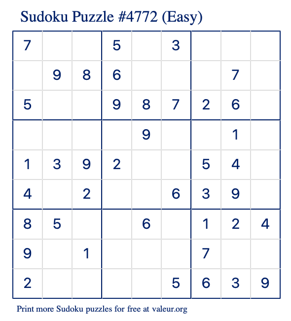 free printable easy sudoku with the answer 4772